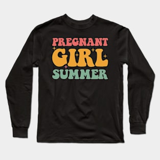 Pregnant Girl Summer Baby Shower Pregnancy Reveal Retro Vintage Long Sleeve T-Shirt